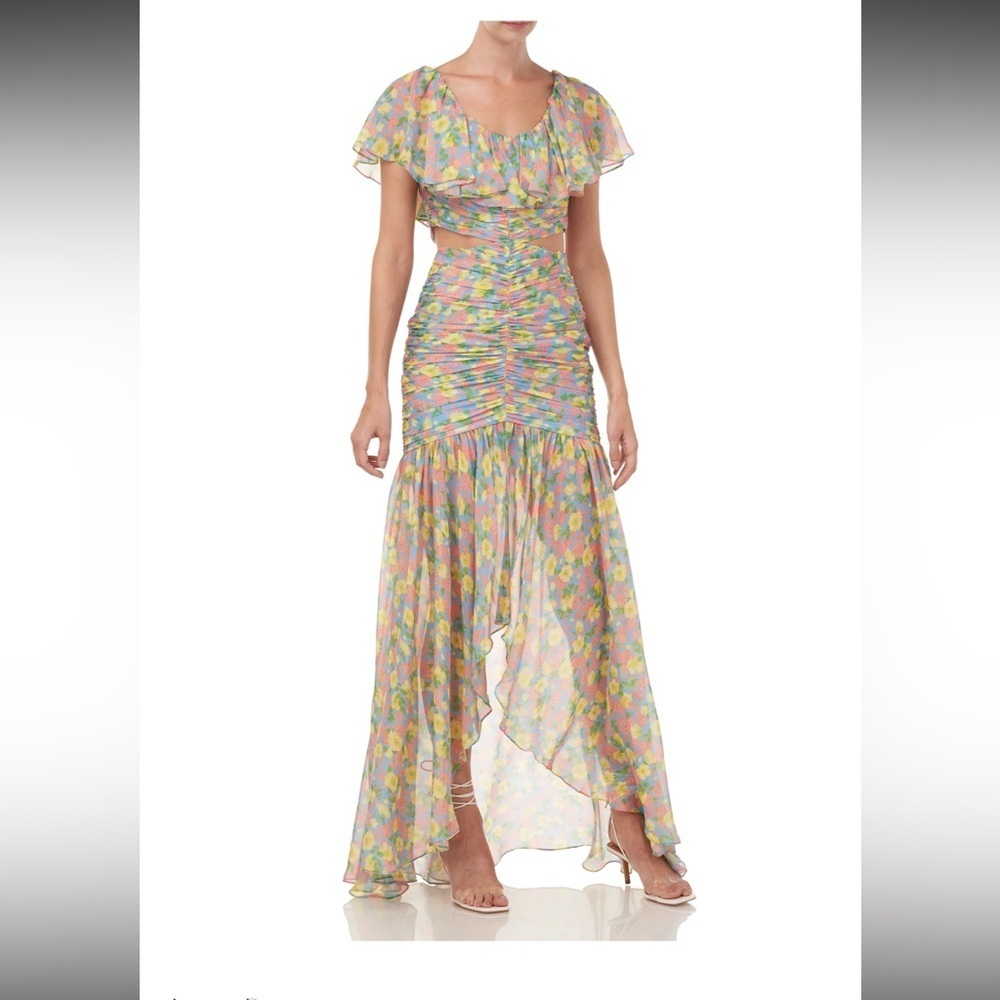 AMUR Amore Asymmetrical Floral Dress in Ocean Blue Anemone Floral 🌺